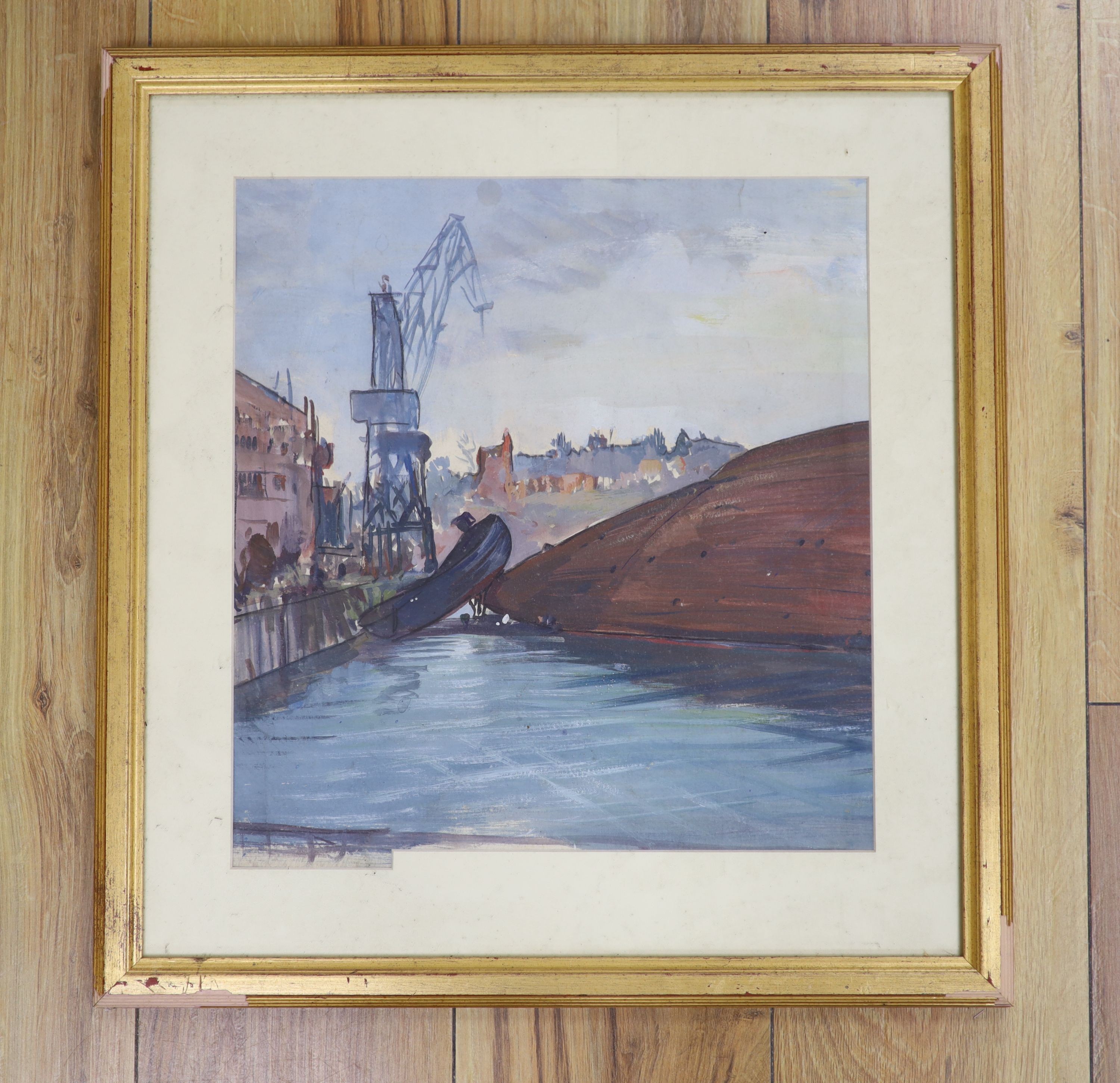 Charles Cundall (1890-1971), watercolour, Dockyard scene, unsigned, 34 x 32cm